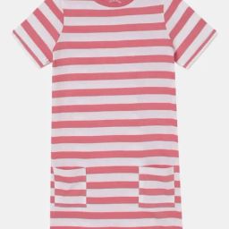 Jockey Kids Pink & White Cotton Striped Sleep Dress-image-1