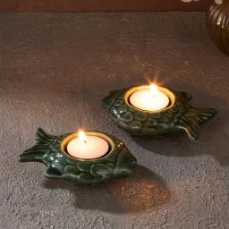 Fabindia Green Ahilya Ceramic Tlite Holder (Set of 2)-image-18