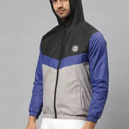 High Star Black & Grey Regular Fit Colour-Block Shell Hooded Jacket image 4