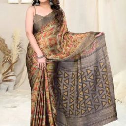 MIRCHI FASHION Beige Printed Saree With Unstitched Blouse-picture-25