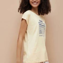 Ginger By Lifestyle Yellow Cotton Regular Fit Printed Night T-Shirt-image-80