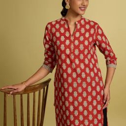 Taneira Dark Red Regular fit Cotton Printed Kurtas-15