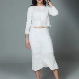 High Star White Cotton Self Design Top With Skirt-image-86