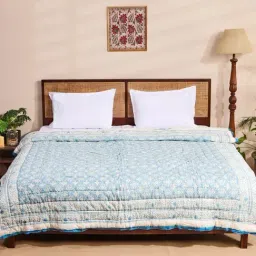Fabindia Cabana Blue Cotton Printed Double Quilt-picture-46
