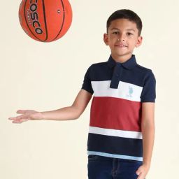 U.S. Polo Assn. Boys Navy Cotton Color Block Pattern Polo T-Shirt-picture-4