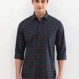 Allen Solly Green Cotton Regular Fit Checks Shirt-image-77