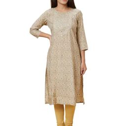 Globus Taupe Floral Print Straight Kurta-image-33