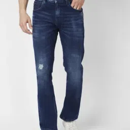 Spykar Dark Blue Cotton Comfort Fit Distressed Jeans-picture-12