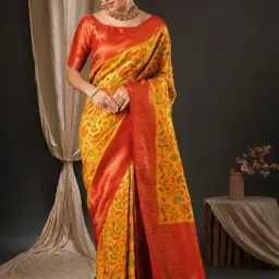 Saree Mall Yellow & Red Woven Saree With Unstitched Blouse-image-68