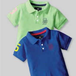 Codez Boys Green & Blue Solid Polo T-shirt-image-3