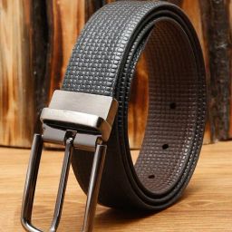 Louis Stitch Black Textured Leather Reversible Belt for Men-picture-7