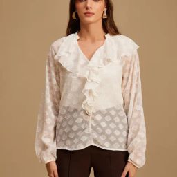 Kazo White Self Design Top-image-34