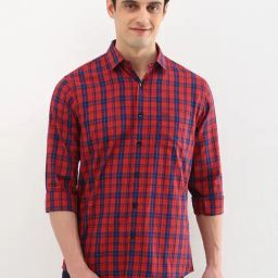 Allen Solly Red Cotton Slim Fit Checks Shirt-image-89