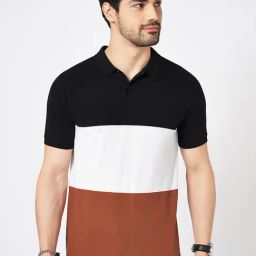Byford By Pantaloons Multicolored Cotton Slim Fit Colour Block Polo T-Shirt-image-92