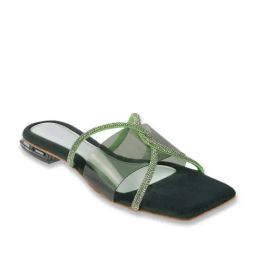 Mochi Women's Green Cross Strap Sandals-image-9