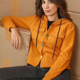 Campus Sutra Women Cotton Hooded Front-Open Sweatshirt-image-40
