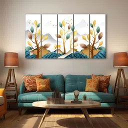 The Castle Decor White & Blue 5 Pieces Floral Wooden Wall Arts-image-21
