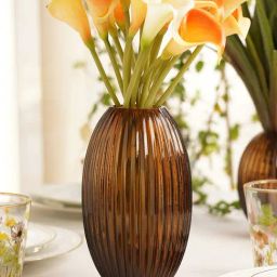 Pure Home and Living Brown Glass Ribbed Round Vase-picture-1