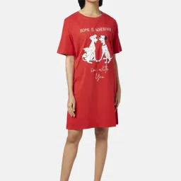 Dreamz by Pantaloons Red Cotton Graphic Print Sleep Tee-12