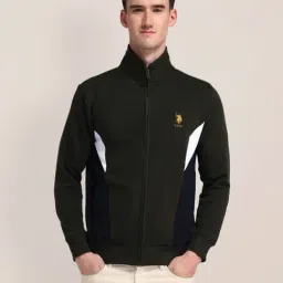 U.S.Polo Assn. Olive Cotton Regular Fit Colour Block Sweatshirt-image-54