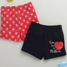 Bumzee Navy Cotton Graphic Shorts for Girls-picture-40