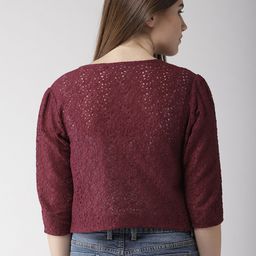 Style Quotient Maroon Self Design Open Front Shrug image 2