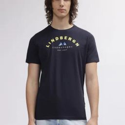 Lindbergh Blue Cotton Regular Fit Printed T-Shirt-image-94