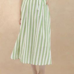 RAREISM Off White Linen Striped Skirt-image-34