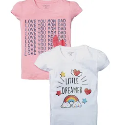 PLUM TREE Girls Set-2 Pink Typography Printed Pure Cotton T-shirt-image-55