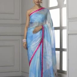 Geroo Jaipur Blue Handcrafted Shibori Pure Kota Silk Saree-image-22