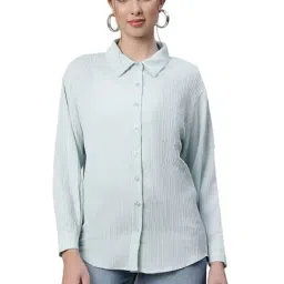 Global Republic Light Blue Cotton Embossed Striped Shirt-image-96