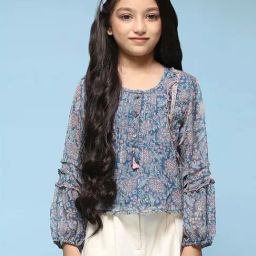 BIBA Girls Kids Blue Printed Full Sleeves Top-picture-17