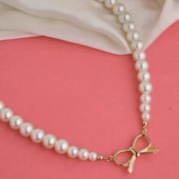 Prita by Priyaasi Pretty Bow Pearl Gold-Plated Necklace-image-39