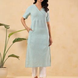 Janasya Turquoise Striped Kurti-image-17