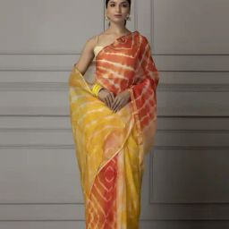Geroo Jaipur Yellow & Orange Handcrafted Pure Kota Silk Leheriya Saree-picture-24