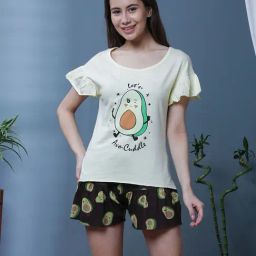 Slumber Jill Yellow & Wine Printed Top With Shorts-picture-37