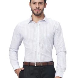 Raymond Blue Cotton Slim Fit Striped Shirt-image-0