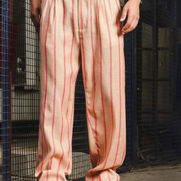 House of Koala Unisex Striped Relaxed Loose Fit Pleated Trousers-image-54