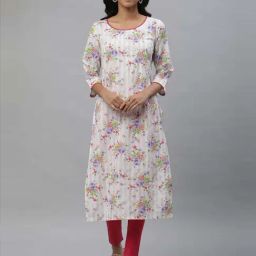 Aurelia White Cotton Printed Straight Kurta-image-36