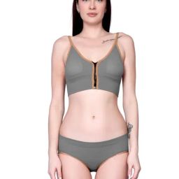 Spiaty Grey Elastane Solid Lingerie Set-image-89