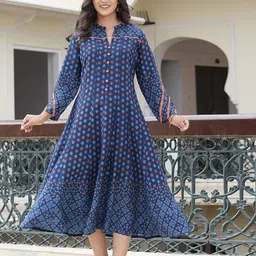 KALINI Ethnic Motifs Printed Mandarin Collar Anarkali Kurta-image-84