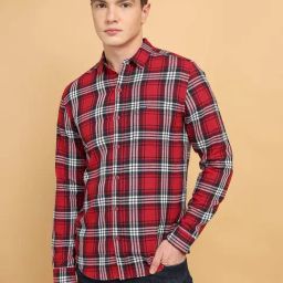 Wrangler Blood Red Cotton Regular Fit Checks Shirt-image-10