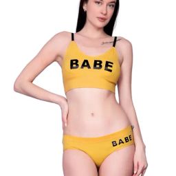 Spiaty Yellow Elastane Printed Lingerie Set-image-61