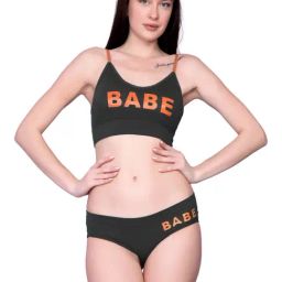 Spiaty Black Elastane Printed Lingerie Set-image-99