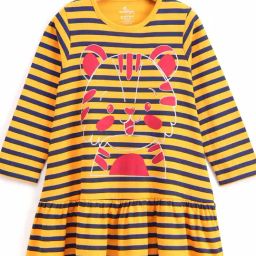 Kiddopanti Kids Yellow Printed Full Sleeves Dress-picture-47