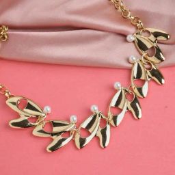 Prita by Priyaasi Pearl Studded Designer Leaf Link Gold-Plated Necklace-38