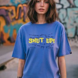 Bewakoof Blue Shut Up Typography Oversized T-shirt-image-29