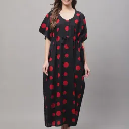 Secret Wish Black Cotton Printed Kaftan Night Dress-image-96