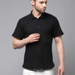 Rigo Black Slim Fit Textured Shirt-image-88