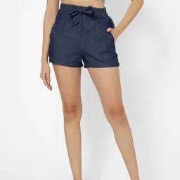 VASTRADO Navy Cotton Mid Rise Shorts-image-18